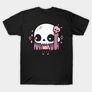 Cute Halloween Skull Girl in a Kawaii Costume | Cute Halloween Design for Girls T-Shirt